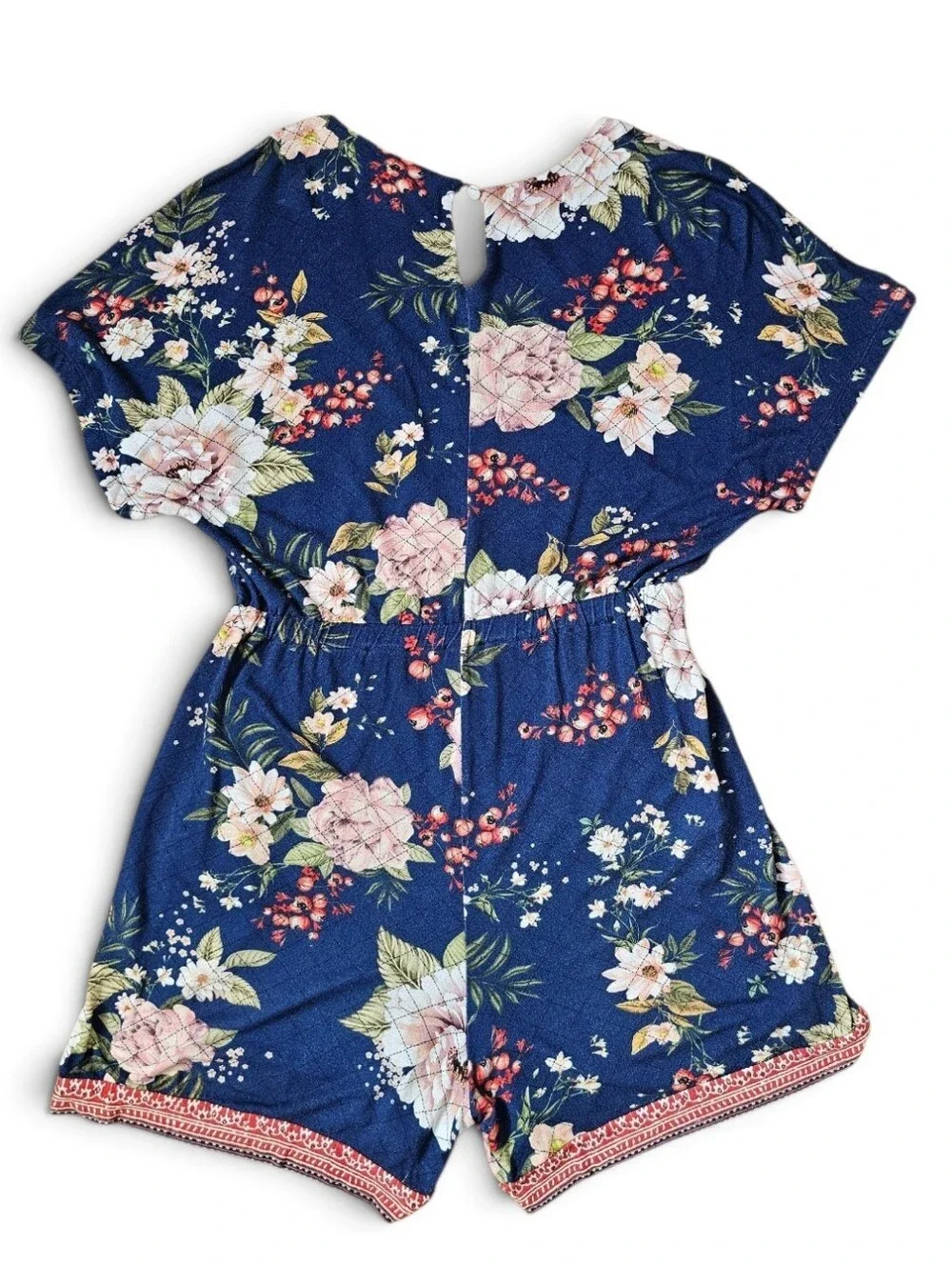 FARM Rio Anthropologie Estelle Chic Bohemian Navy Floral V-Neck Romper, Size S